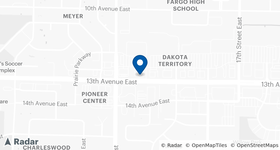 Map of Dairy Queen Location:: 1110 13th Ave E, West Fargo, ND, 58078-3348